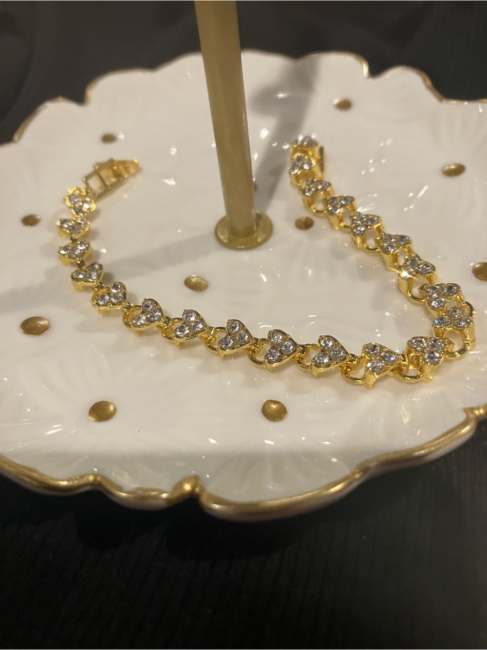 Gold Crystal Heart Link Bracelet for Women
